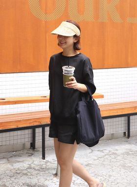 T182韩国女装新品2024七分袖亚麻夏季宽松休闲短裤女套装两件套