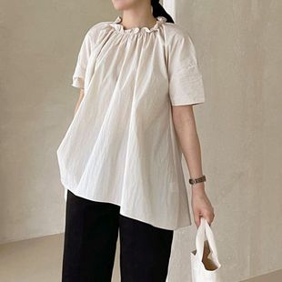 女衬衫 夏季 上衣显瘦 新宽松A型优雅木耳领短袖 C102韩国女装