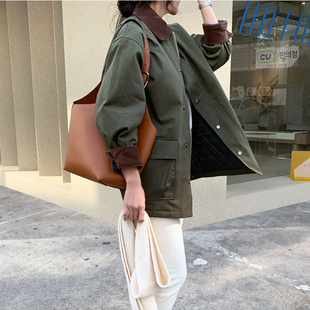 风 棉服保暖军装 F37好品质韩国女装 夹棉简约秋冬女风衣薄款