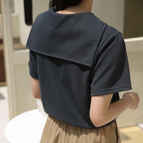 短袖清新夏季海军领珠地棉女t恤