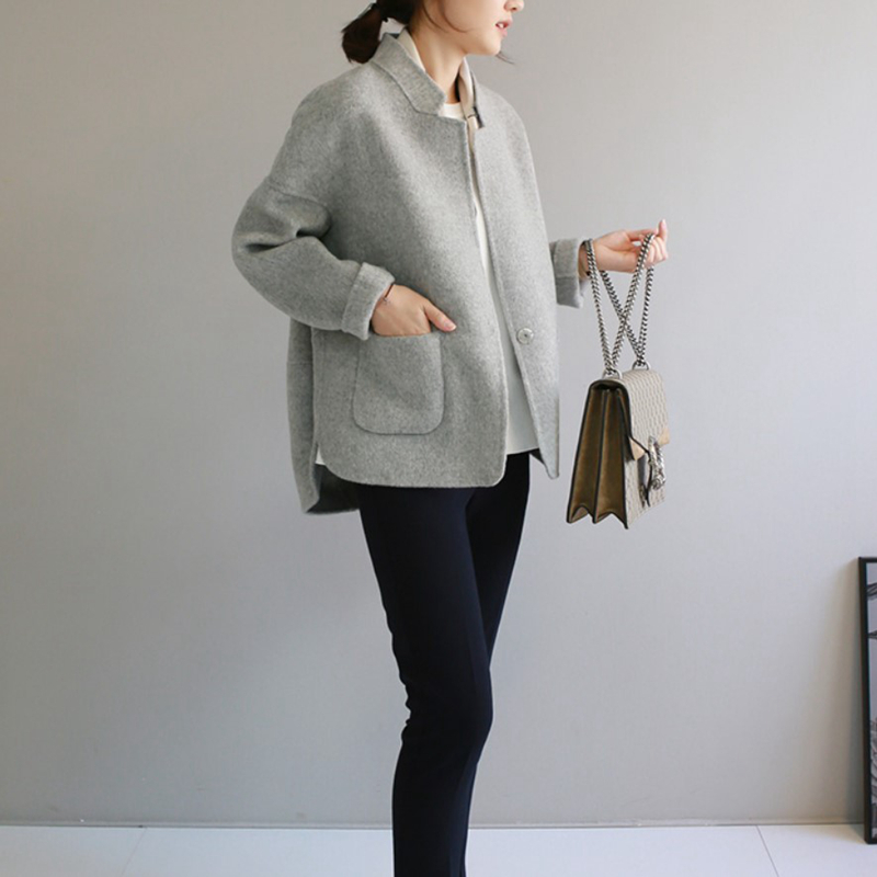 宽松羊毛双面毛呢手工制通勤外套