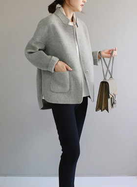 D01韩国女装双面羊绒宽松秋冬女士呢子外套大衣通勤显瘦handmade