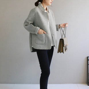 D01韩国女装 双面羊绒宽松秋冬女士呢子外套大衣通勤显瘦handmade