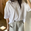简约宽松箱型落肩圆领套头五分袖 韩国女装 棉夏女卫衣t恤显瘦T334