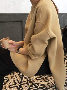 D06韩国女装新宽松套头秋冬女双面毛呢澳羊毛上衣大衣外套HADEMAD