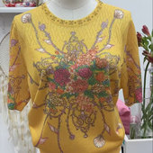 时尚 2025春夏新款 天丝亚麻针织衫 短袖 洋气宽松镂空上衣 中老年薄款