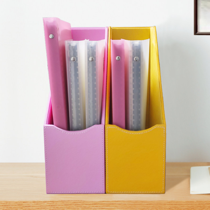 가죽 파일 랙 사무실 책상 문구 나무 A4 책 스탠드 PU 파일 홀더 정보 저장 상자 학생 용품