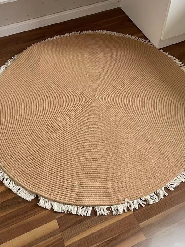 无胶流苏地毯棉绳圆形地垫轻奢耐脏地毯卧室客厅茶几衣帽间地垫大