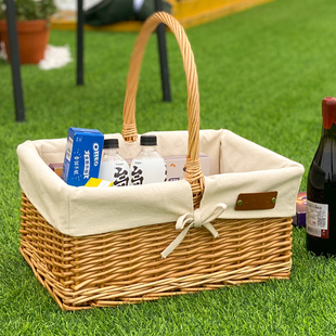 藤编野餐篮子编织收纳筐手提框户外露营拍照道具零食水果花篮送礼
