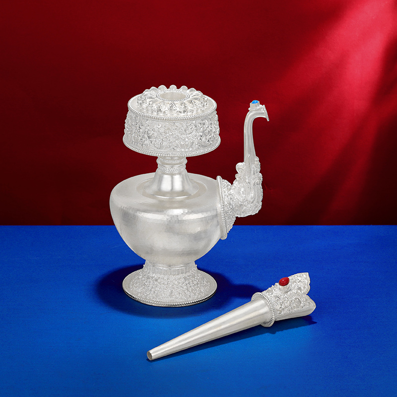 尼泊尔进口手工贲巴壶S990纯银文巴壶居家用供具用品净水壶文巴瓶