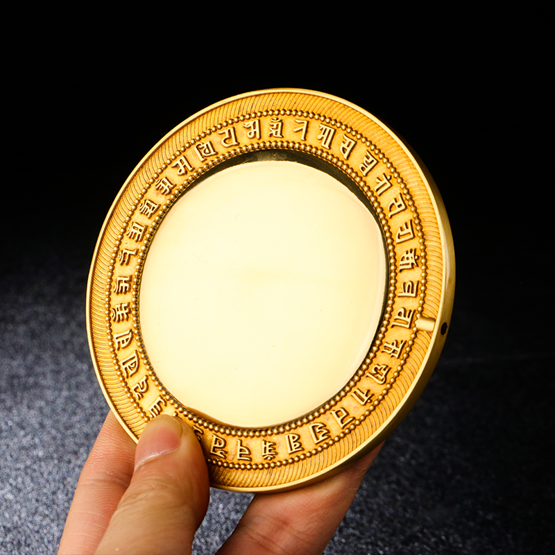 慧宝准提镜铜摆件藏式准提镜铜镜供具铜光面随身镜准提佛母宝镜