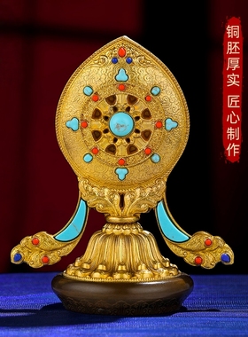 慧宝金轮宝摆件铜F轮摆件精工轮王七政宝金轮宝居家摆件10.8cm