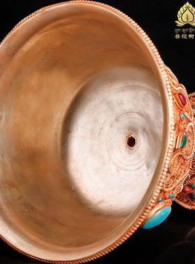 尼泊尔铜掐丝酥油灯供灯座供具用品长明灯镶嵌宝石大号15.5cm