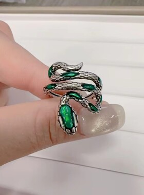 s925纯银蛇盘绕戒指女ins冷淡风个性潮款复古做旧开口可调节指环