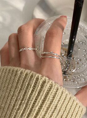 极简几何不规则戒指女叠戴百搭冷淡风S925银开口指环甜酷食指戒潮