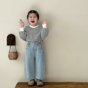 儿童牛仔裤2025春季新款韩版男女童休闲裤子中性牛仔宽松直筒长裤