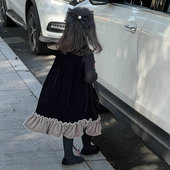 2025秋冬新款 韩版 女童拼接丝绒连衣裙宝宝加绒背心裙鱼尾公主裙