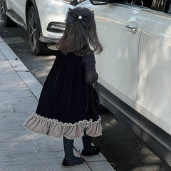 2024秋冬新款韩版女童拼接丝绒连衣裙宝宝加绒背心裙鱼尾公主裙
