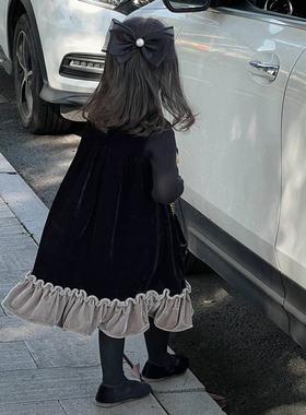 女童拼接丝绒背心裙鱼尾公主裙