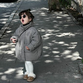 清亏不退换 秋冬男女童格纹外套羽绒服休闲宽松90白鸭绒羽绒外套