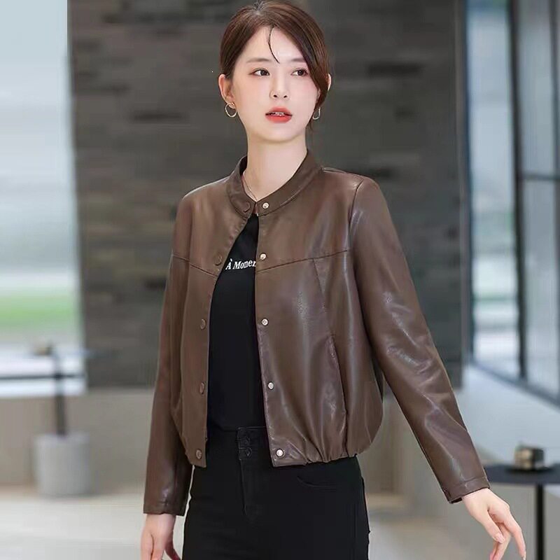 2026春秋季新款韩版时尚休闲短款皮衣女外套宽松女士夹克修身显瘦