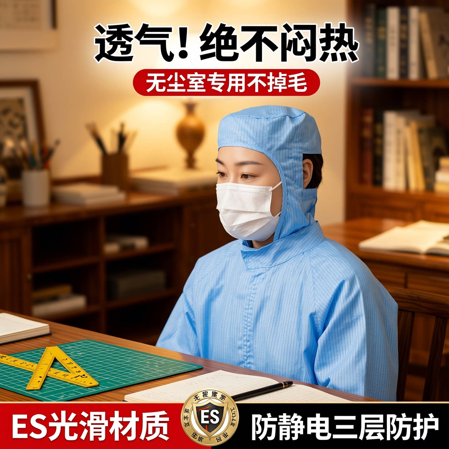 ES无尘室专用口罩净化亚光一次性车间工厂防静电光滑不起毛纯白色