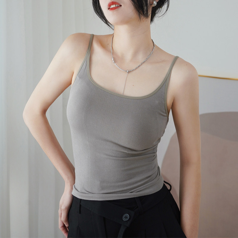 慕阳花U领莫代尔女带胸垫背心