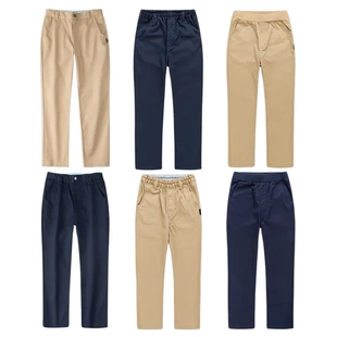 中小学生纯棉校服长裤加绒卡其色男童宽松西装裤女童直筒裤藏青色