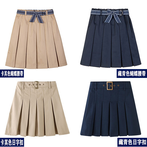 女童卡其色百褶裙英伦校服