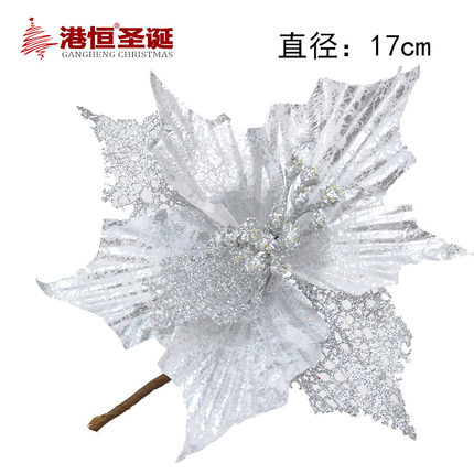 港恒 金色纱网装饰圣诞花 圣诞树装饰品 圣诞节装饰花20g