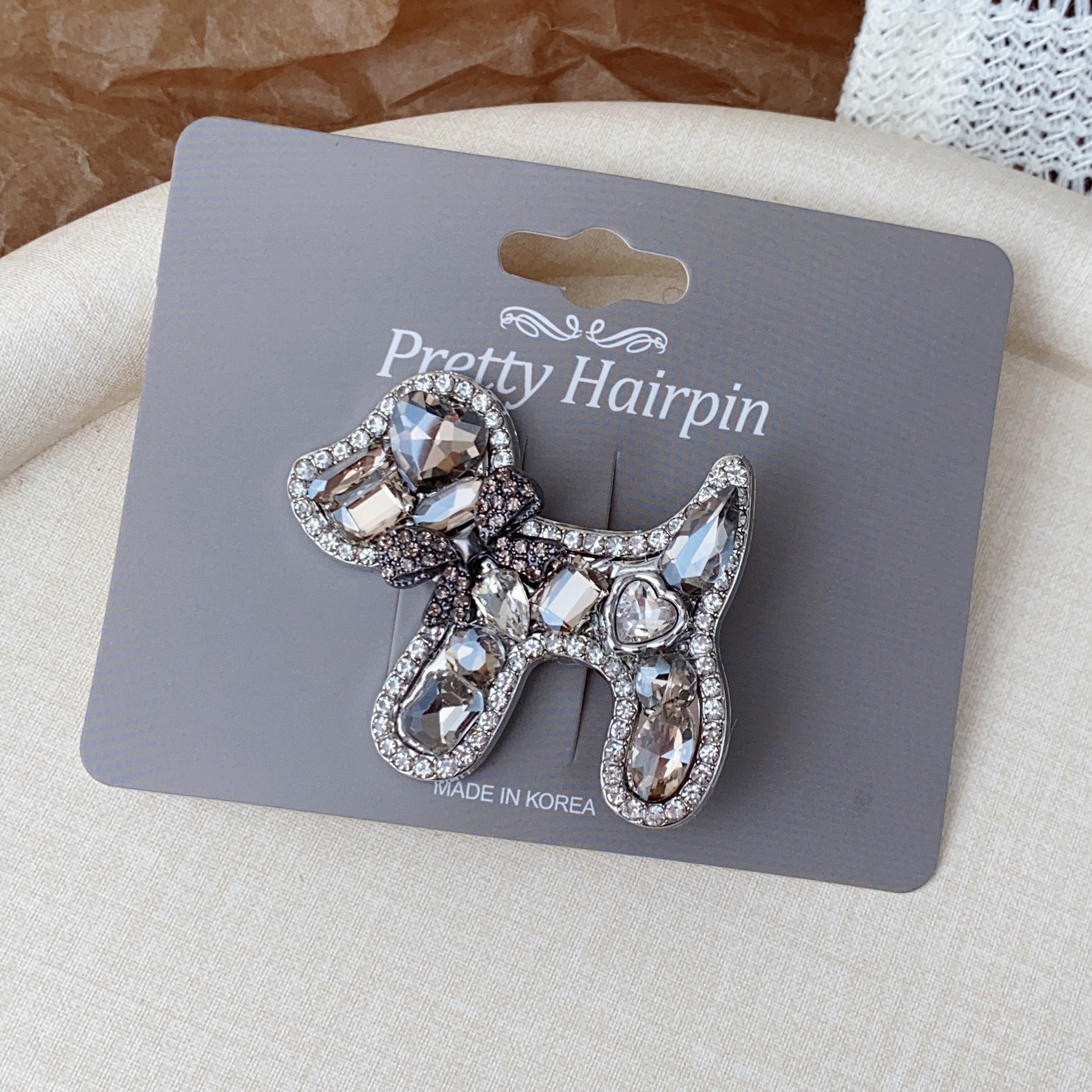 水晶小狗發家超闪水钻蝴蝶结发饰