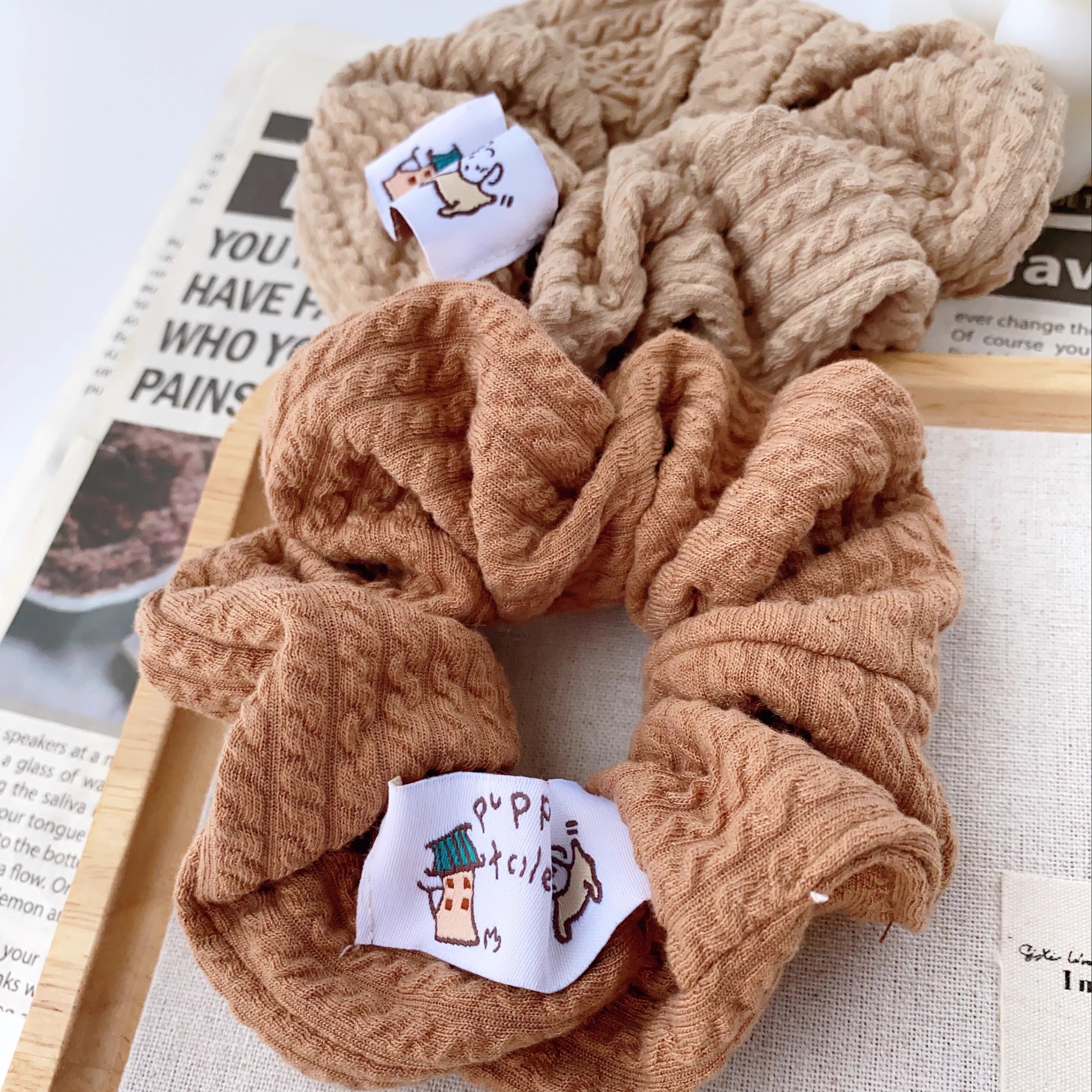 早秋温柔风韩系毛线布标大肠发圈