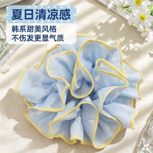 韩系甜美海洋波点双层褶皱发圈女