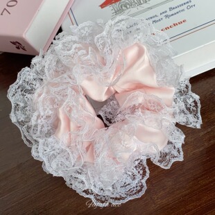 芭蕾舞曲～發家法式蕾丝缎面大肠发圈女高级感丸子头慵懒风发饰