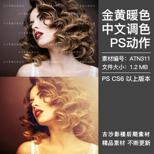 PS中文调色动作人像金色质感肤色暖色逆光效果照片处理插件ATN311