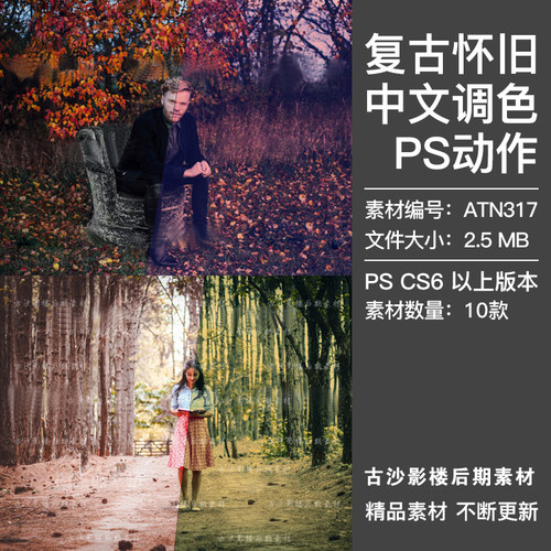 PS中文调色动作人像风景照片复古怀旧效果影楼摄影后期插件ATN317