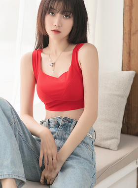 大红色D杯文胸学生基础款胸罩背心U型美背无钢圈内衣大胸显小无痕