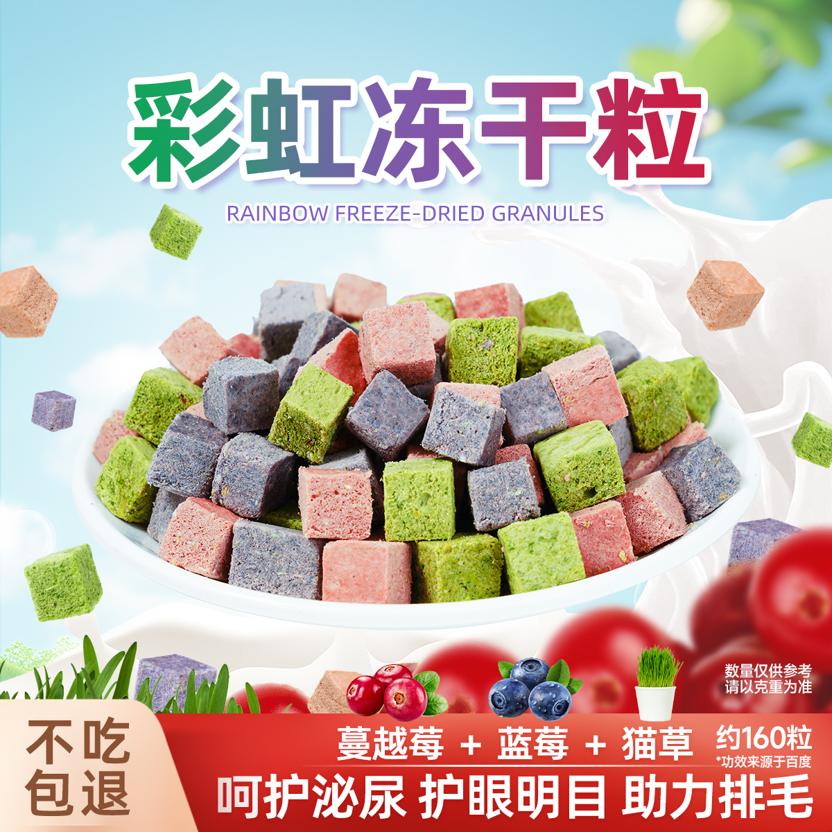 【蔓越莓+猫草+蓝莓】彩虹粒冻干