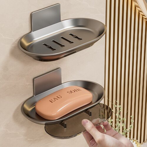 免打孔壁挂式香皂盒卫生间置物架太空铝沥水肥皂架
