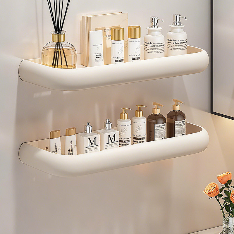 卫生间置物架免打孔奶白浴室化妆品收纳架子壁挂太空铝厕所卫浴架