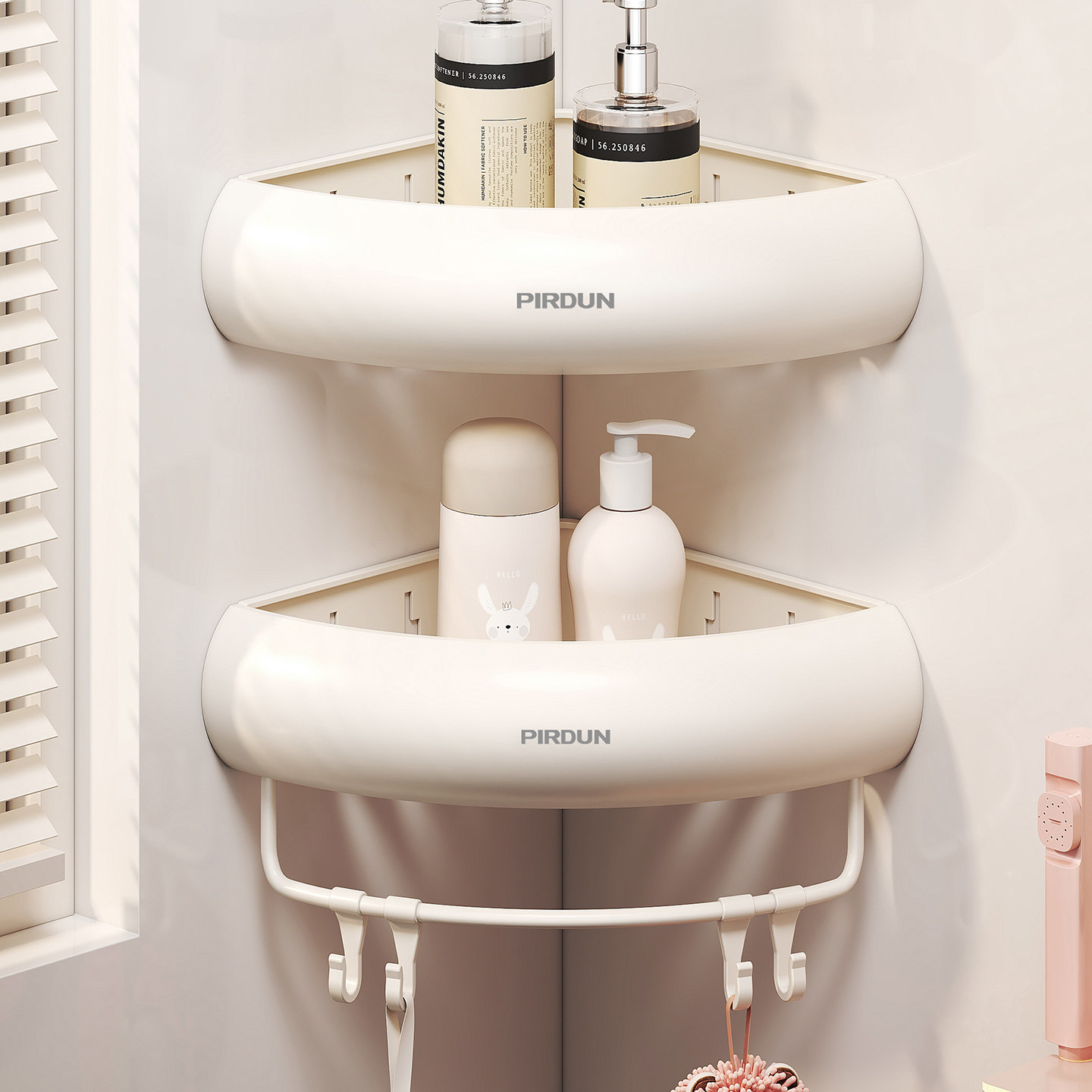 浴室转角奶白置物架壁挂式双层收纳架卫生间洗漱台免打孔三角架,家庭/个人清洁工具,浴室角架/置物架,淘宝优惠券,粉丝福利购,淘宝优惠卷