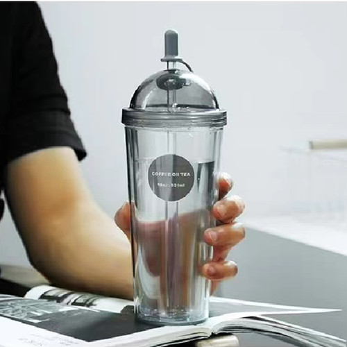 归绿双层隔热吸管杯大容量果汁杯