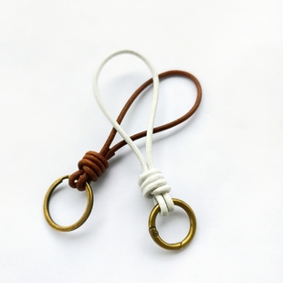 复古牛皮绳钥匙扣挂件弹簧扣钥匙圈配件手工挂件玩偶钥匙绳diy