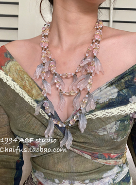 宫廷重工渐变琉璃花瓣项链