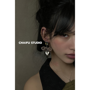 冷淡风串珠蝴蝶结爱心耳钉轻奢高级感耳环 法式 柴夫工作室 R906