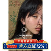 柴夫工作室 R264 复古异域风情钱币流苏耳环浮雕做旧仿松石耳钩