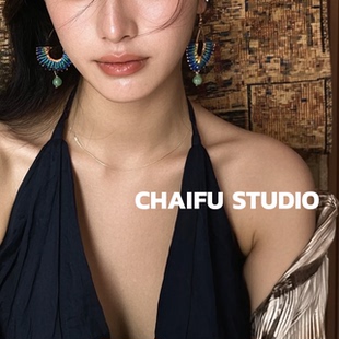 复古异域藏式 民族手工编织毛线耳环小众轻奢串珠 E223 柴夫工作室