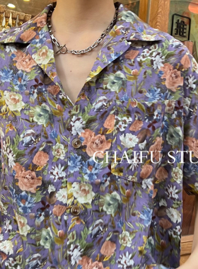 柴夫工作室/C103 原创自制复古法式文艺花朵慵懒风气质油画衬衫
