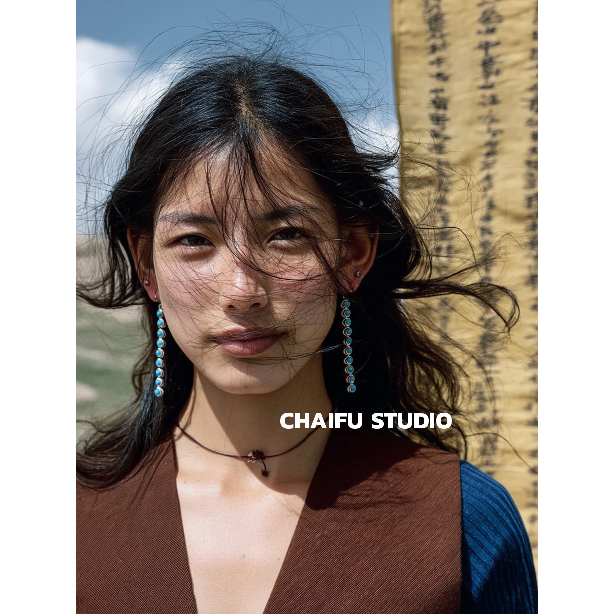 柴夫工作室/E978 印第安民族松石做旧耳钩小众长条设计显瘦耳环