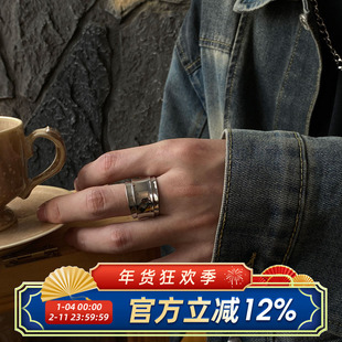 柴夫工作室/J237 欧美中性朋克风宽版夸张戒指不规则亮面开口指环